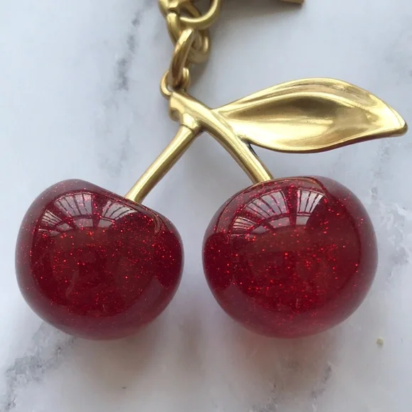 COACH Gold Cherry Keychain with Red Glitter Cherries - Picture 3 of 4